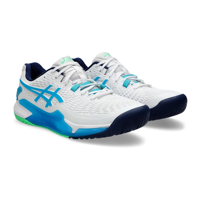 Asics Gel Resolution 9 Tennis Shoes (White/Digital Aqua) 3