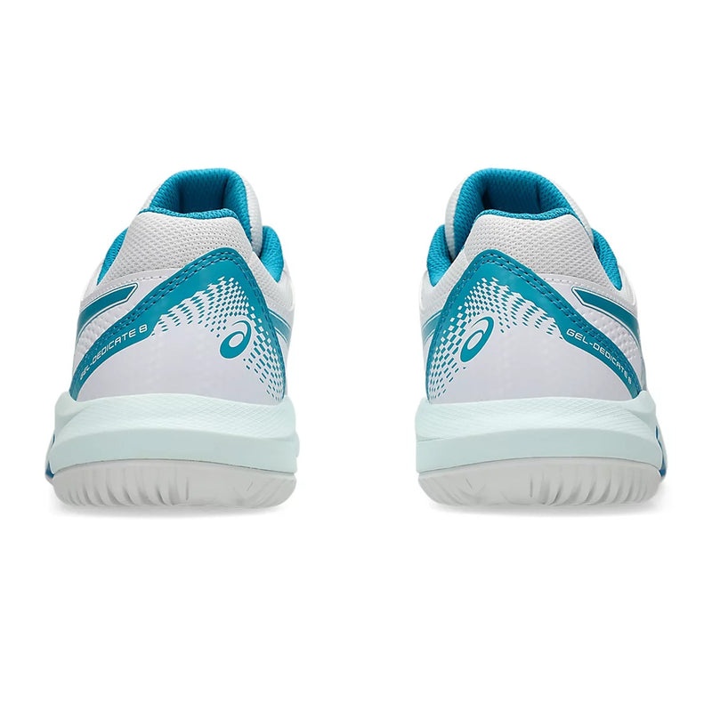Asics Gel Dedicate 8 Tennis Shoes (White/Teal Blue) 5