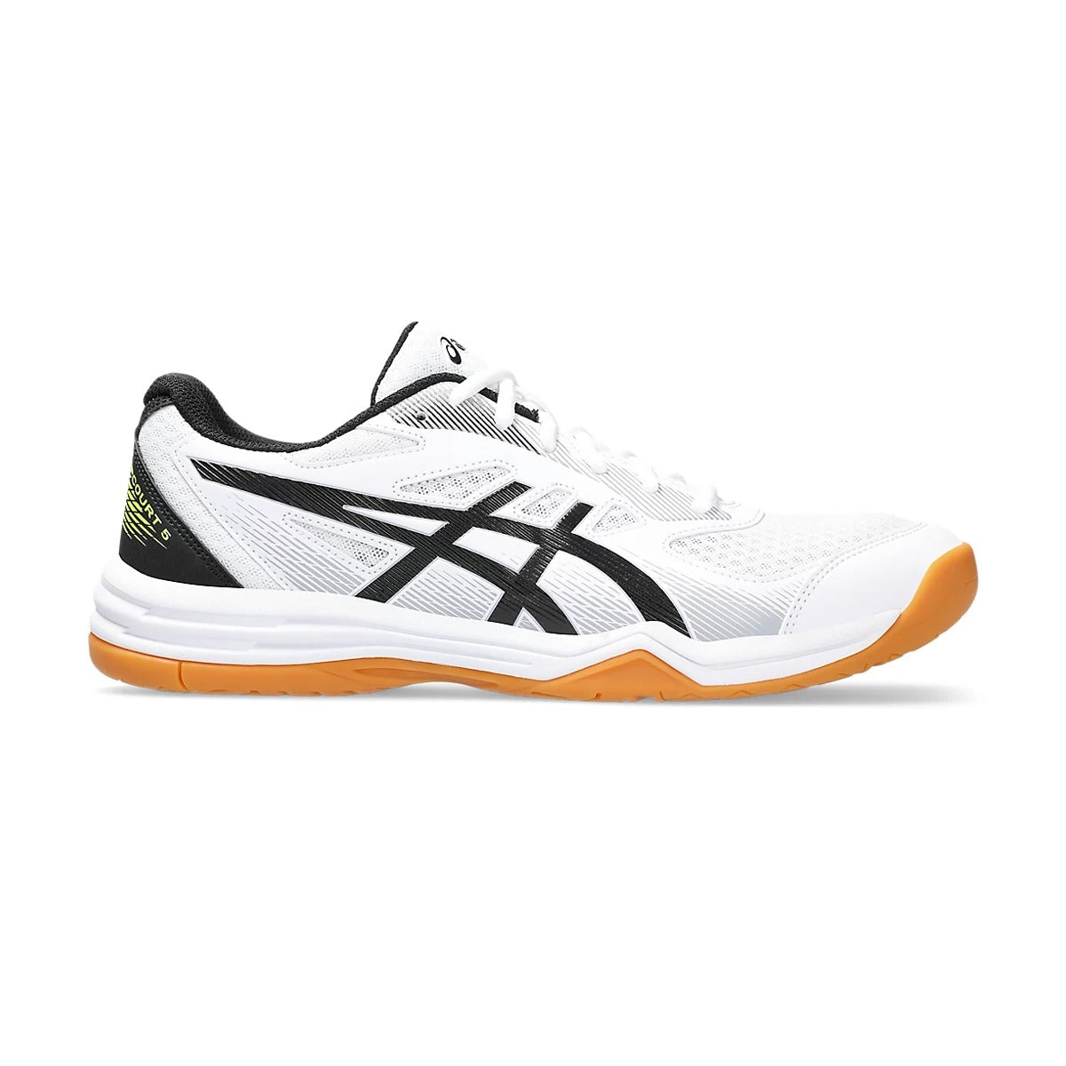 Shop Asics Upcourt 5 Badminton Shoes (White/Safety Yellow) – God