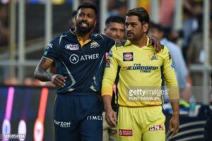 Hardik Pandy in GT's Jersey & M.S.Dhoni in CSK's Jersey Both are together