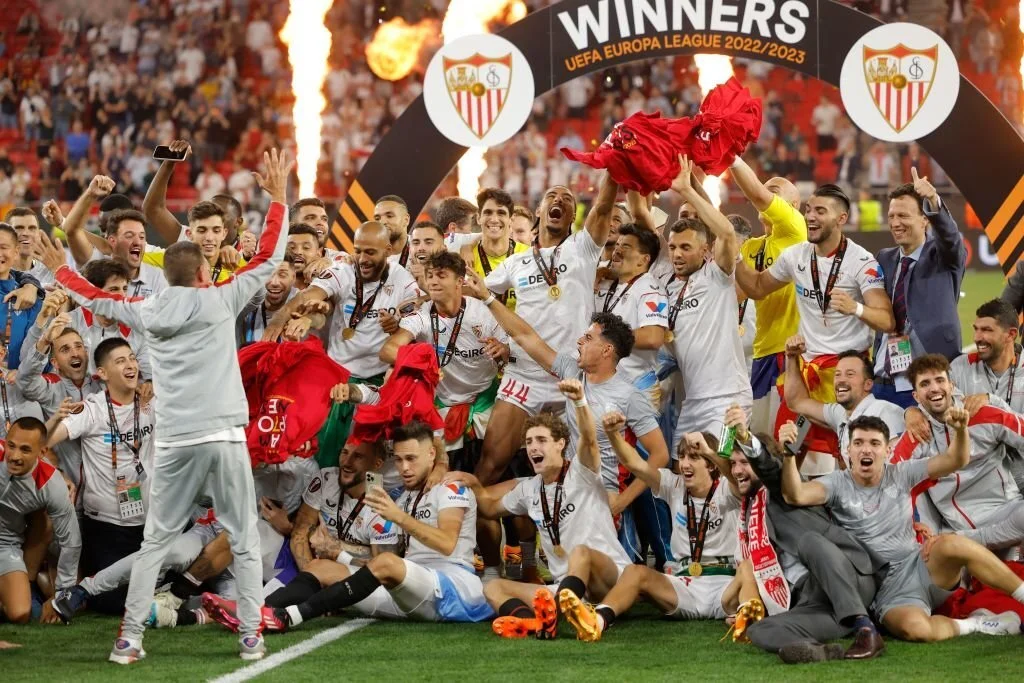 Celebration of Sevilla wins Europa League