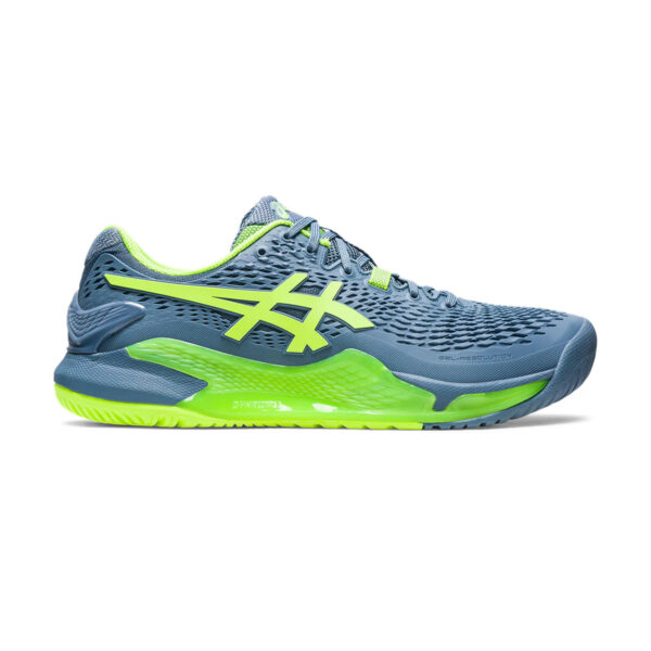 Asics Gel Resolution 9 Tennis Shoes (Steel Blue/Hazard Green)