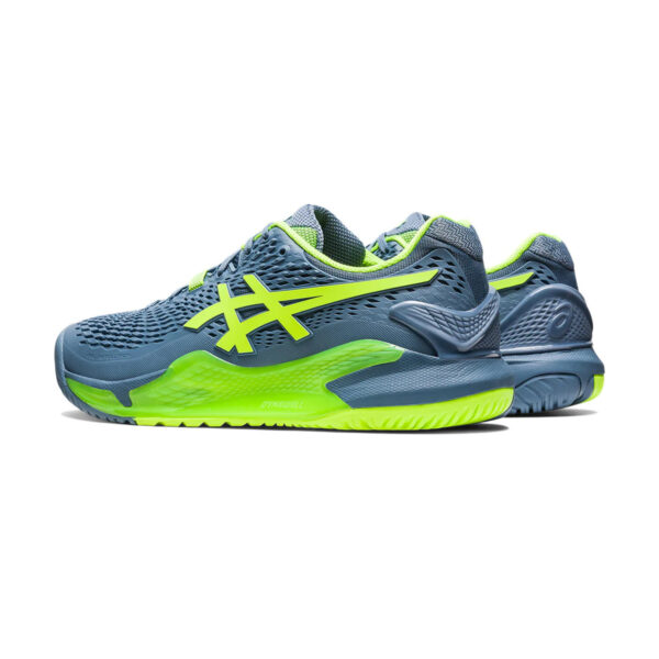 Asics Gel Resolution 9 Tennis Shoes (Steel Blue/Hazard Green)