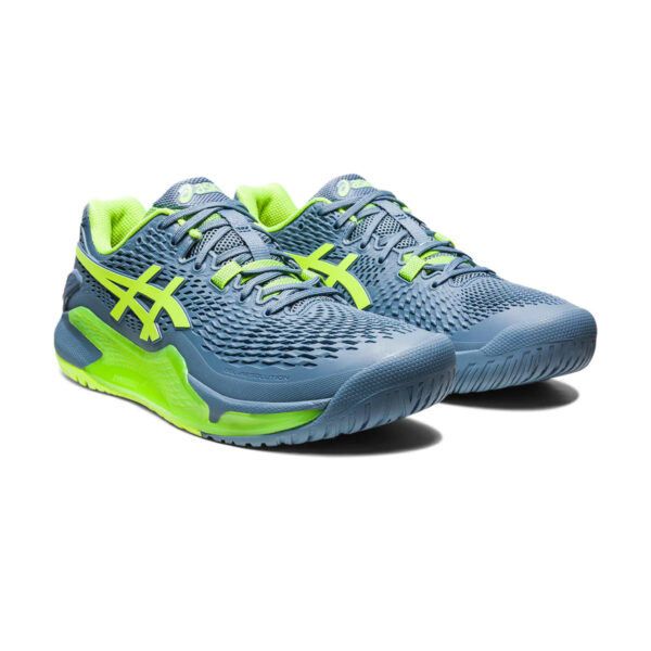 Asics Gel Resolution 9 Tennis Shoes (Steel Blue/Hazard Green)