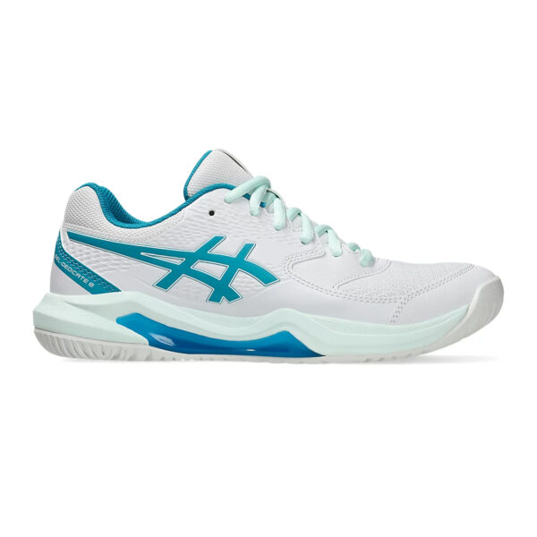 Asics Gel Dedicate 8 Tennis Shoes (White/Teal Blue)