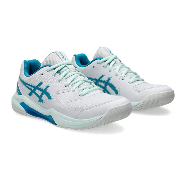 Asics Gel Dedicate 8 Tennis Shoes (White/Teal Blue)