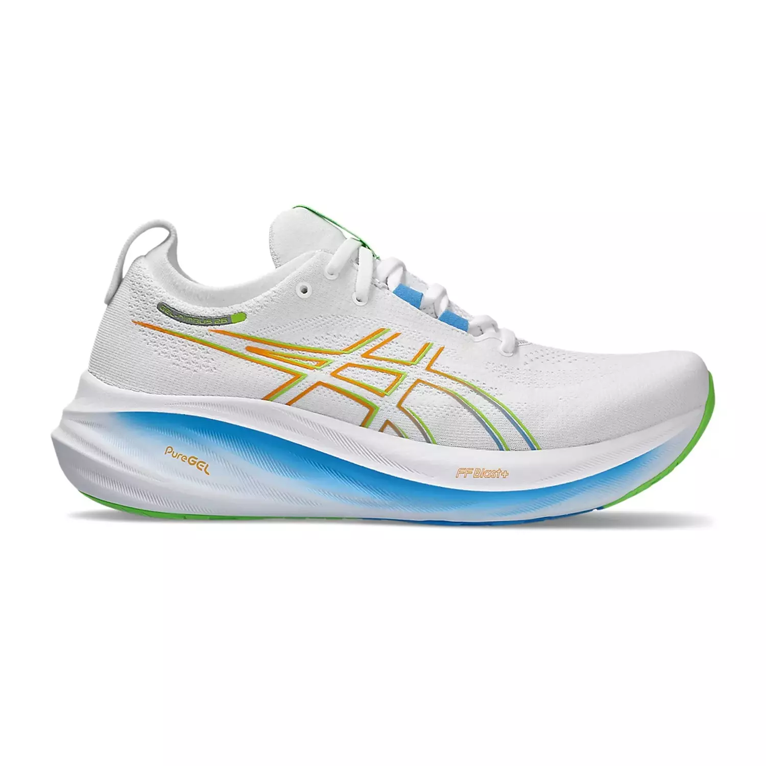 Shop Asics Gel Nimbus 26 Running Shoes (White/Waterscape) Online - Main Image