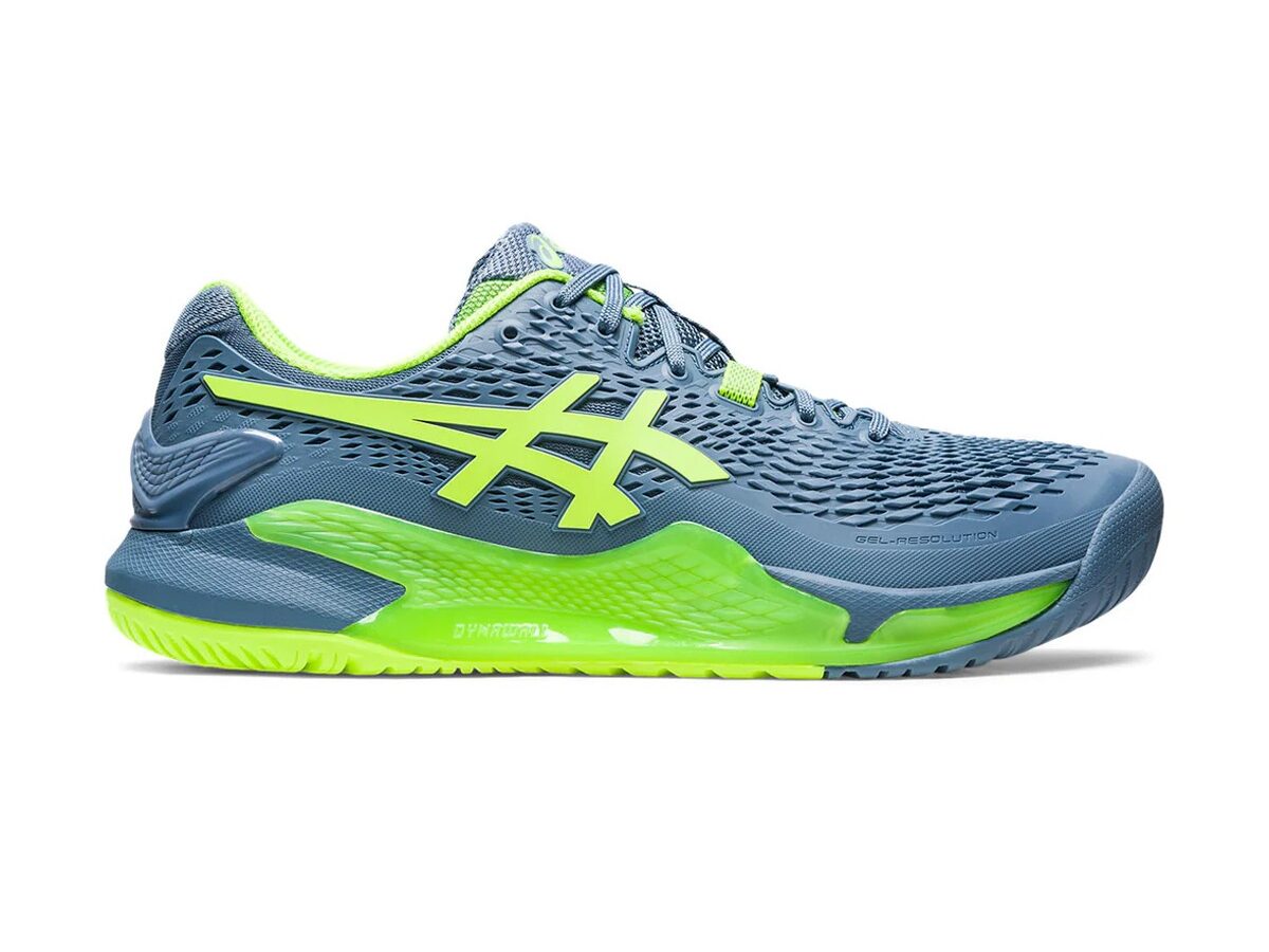 Asics Gel Resolution 9 Tennis Shoes (Steel Blue/Hazard Green)