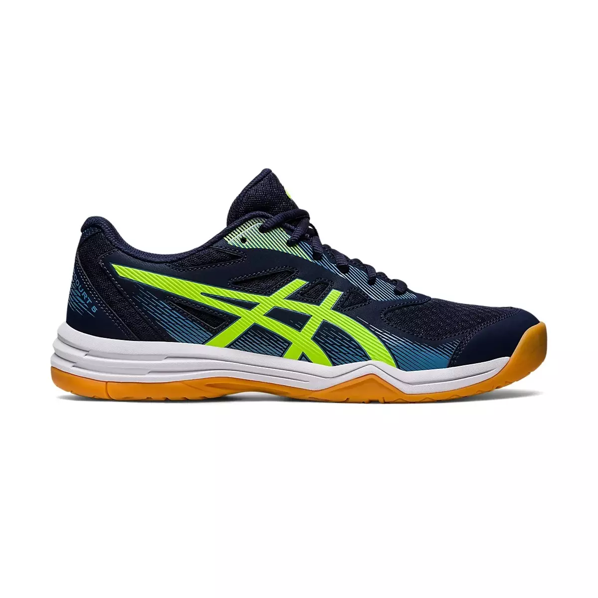 Shop Asics Upcourt Badminton Shoes (Midnight/Hazard Green)