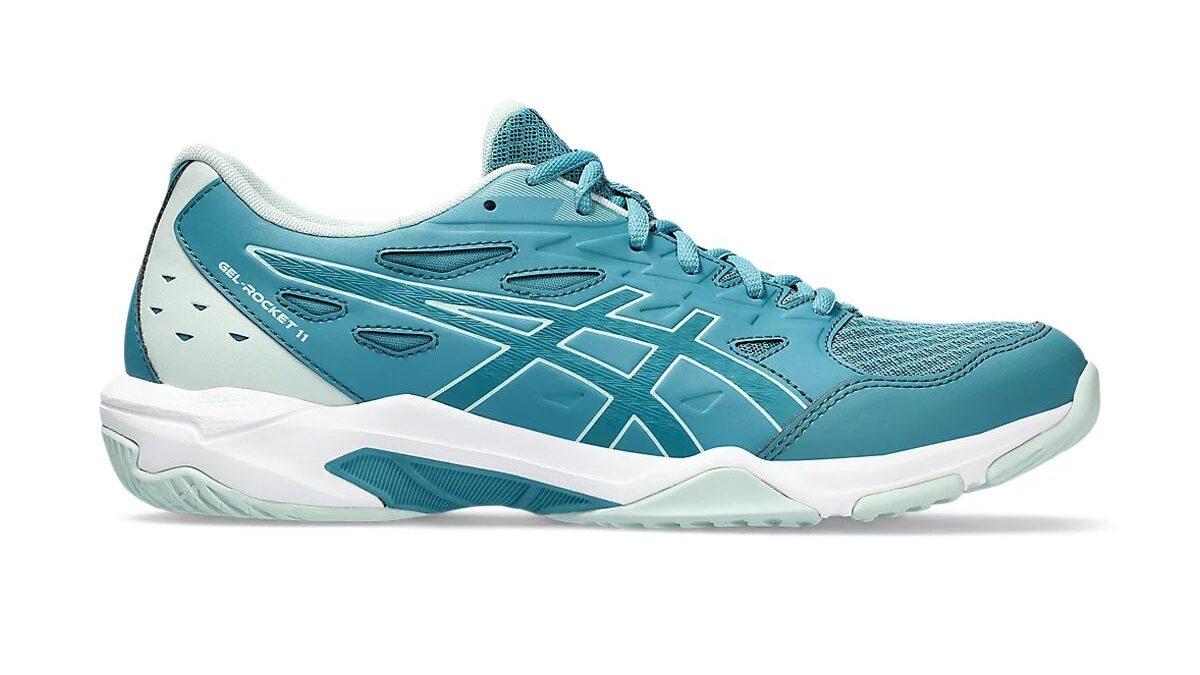 Shop ASICS GEL-Rocket 11 Court Shoes (Blue/Teal Pale Mint) Online