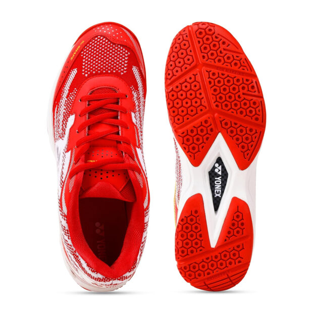 Yonex V200i Badminton Shoes (Ruby Red/Medallion Gold)